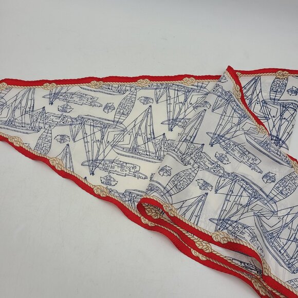 Brooks Brother 100% Silk Sailboats Scarf Red White Blue New with Tags Twill - Picture 9 of 10